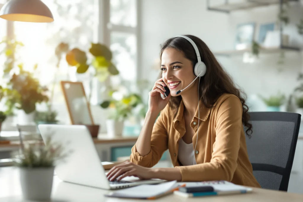 Sample Home Health care advisor answering a call at her desk