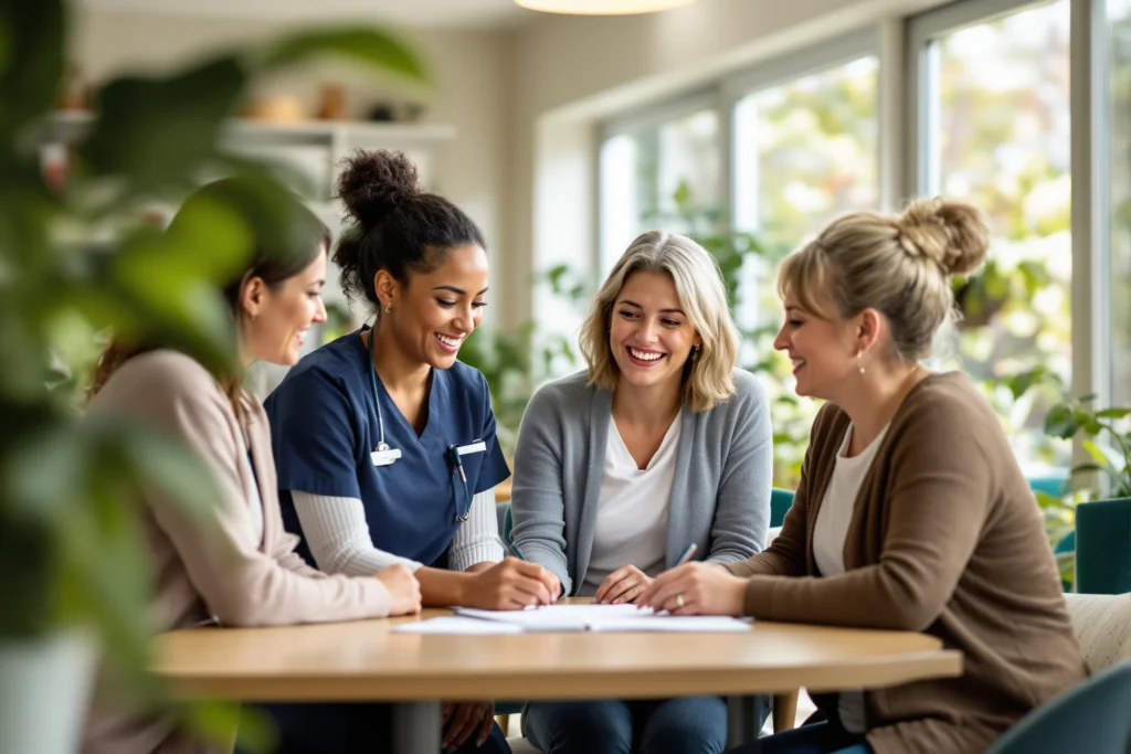 Sample Home Health nurses and care coordinators reviewing a care plan together